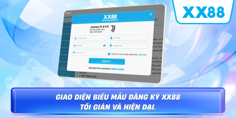 Giao diện biểu mẫu đăng ký XX88 tối giản và hiện đại.